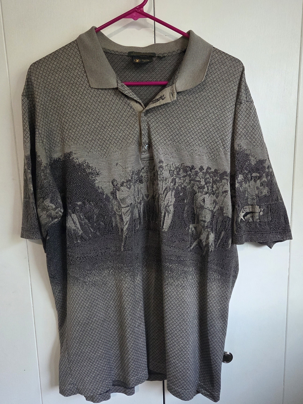 Vtg Bobby Jones Mens Golf Polo Shirt Gray Graphic Made In Italy 100% Cotton